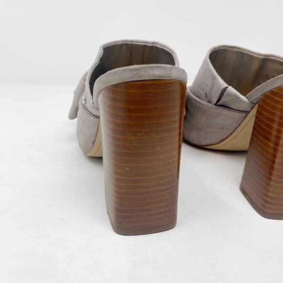 Sam Edelman Womnes 6.5 Silver Yumi Open Toe Mule Block Heel Bow Slip On Fabric - Picture 12 of 13
